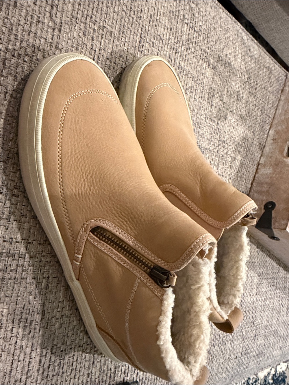 Sperry Women’s Tan Shearling-Lined Ankle Booties with Side Zip
